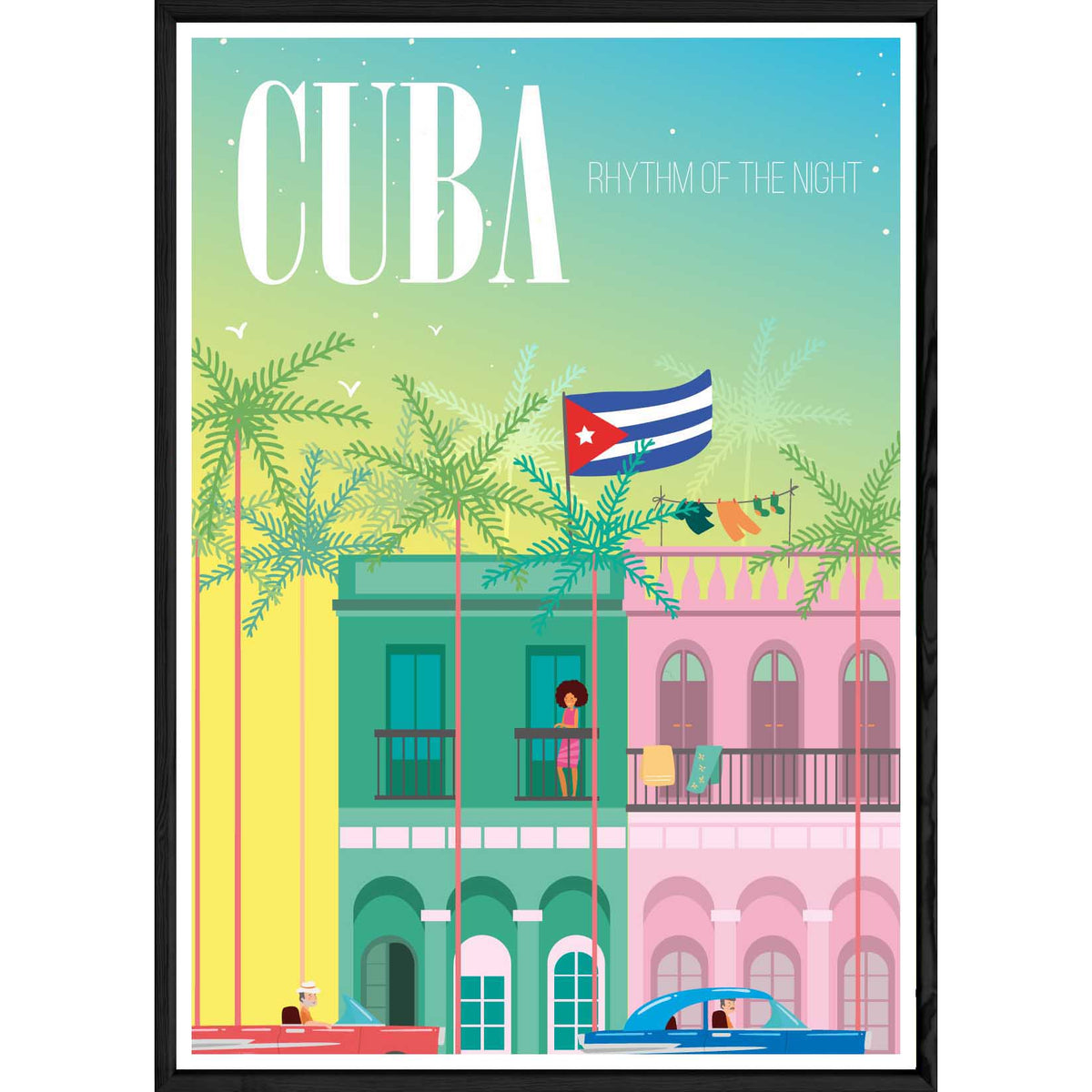 Tableau Cuba avec cadre noir POP – Taille 32x42