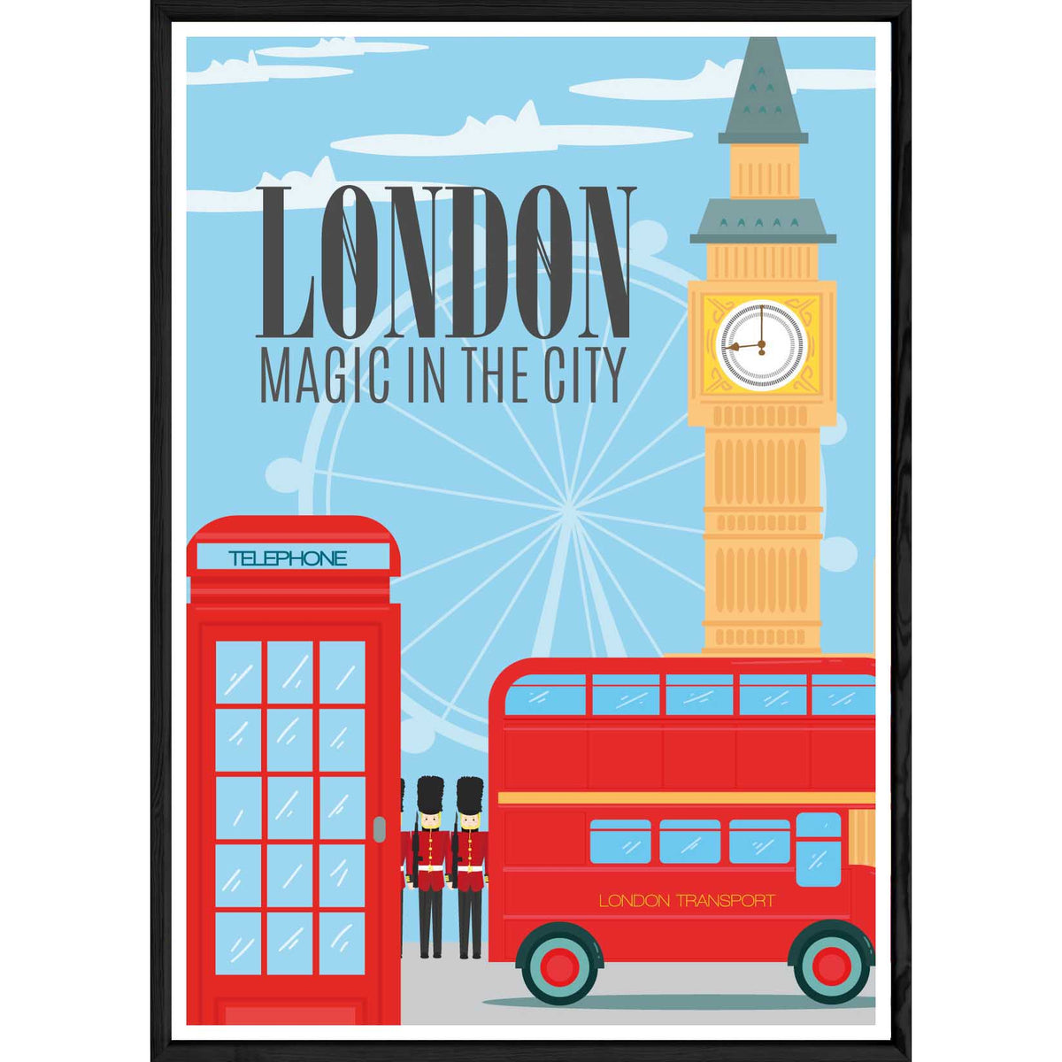 Tableau London avec cadre noir POP – Taille 32x42