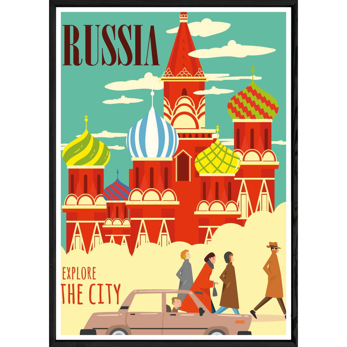 Tableau Russia avec cadre noir POP – Taille 32x42