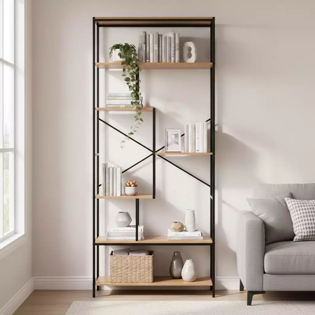 Etagère colonne en bois et métal H180