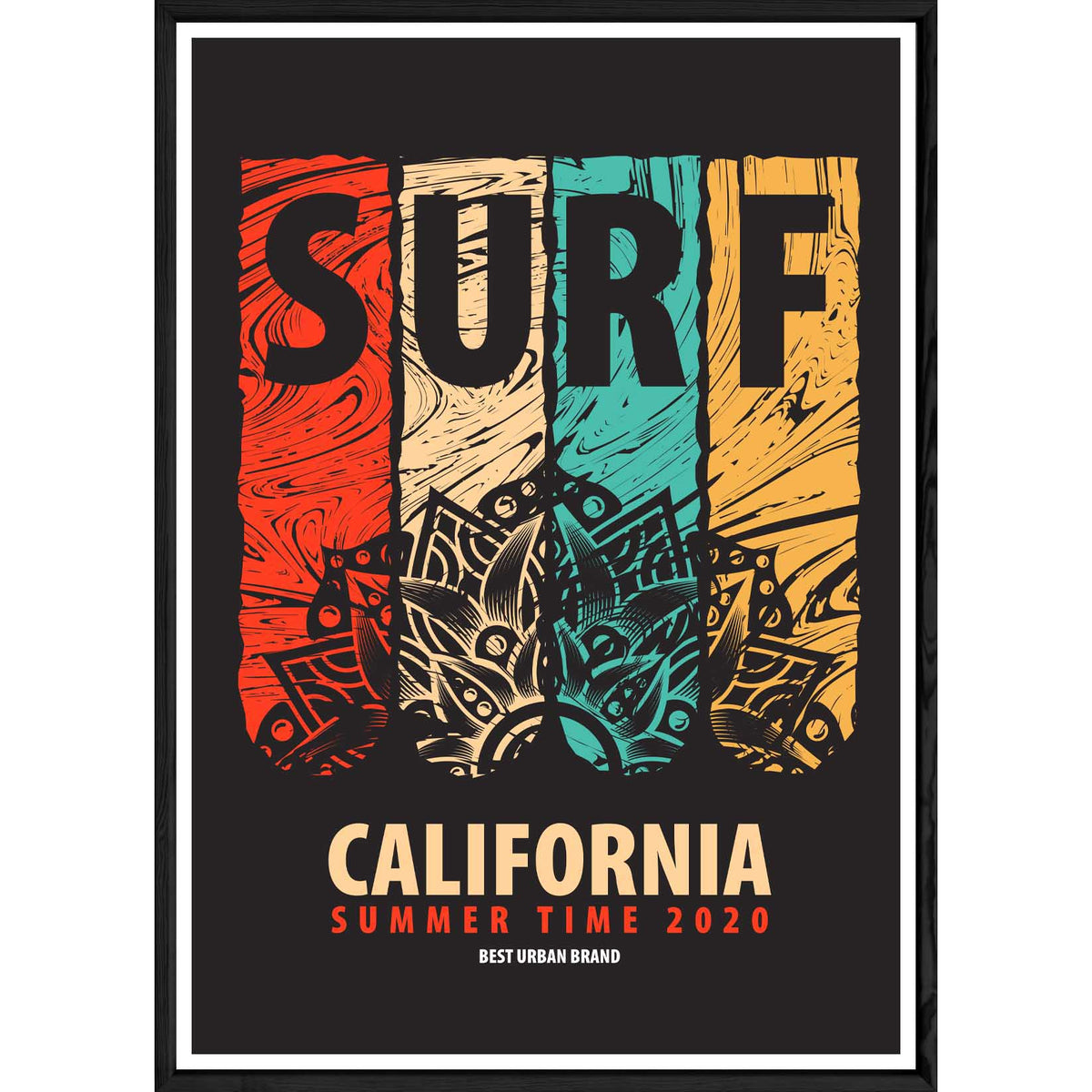 Tableau california avec cadre noir POP – Taille 23x32