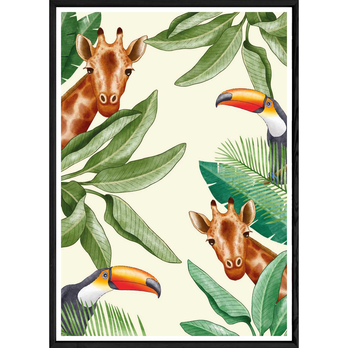 Tableau girafe avec cadre noir POP – Taille 23x32