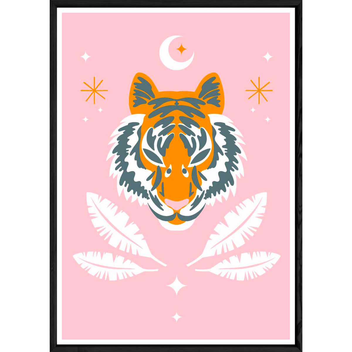 Tableau tigre rose avec cadre noir – Taille 23x32