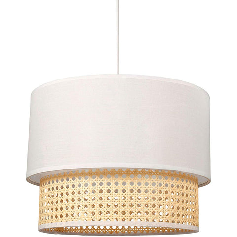 Suspension gigogne ronde cannage et tissus blanc D35