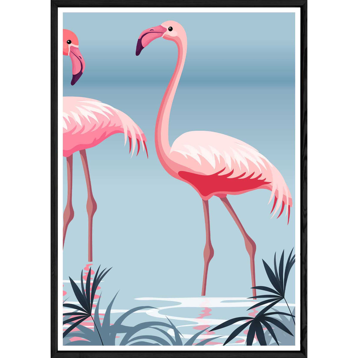 Tableau Flamant rose avec cadre noir POP – Taille 23x32