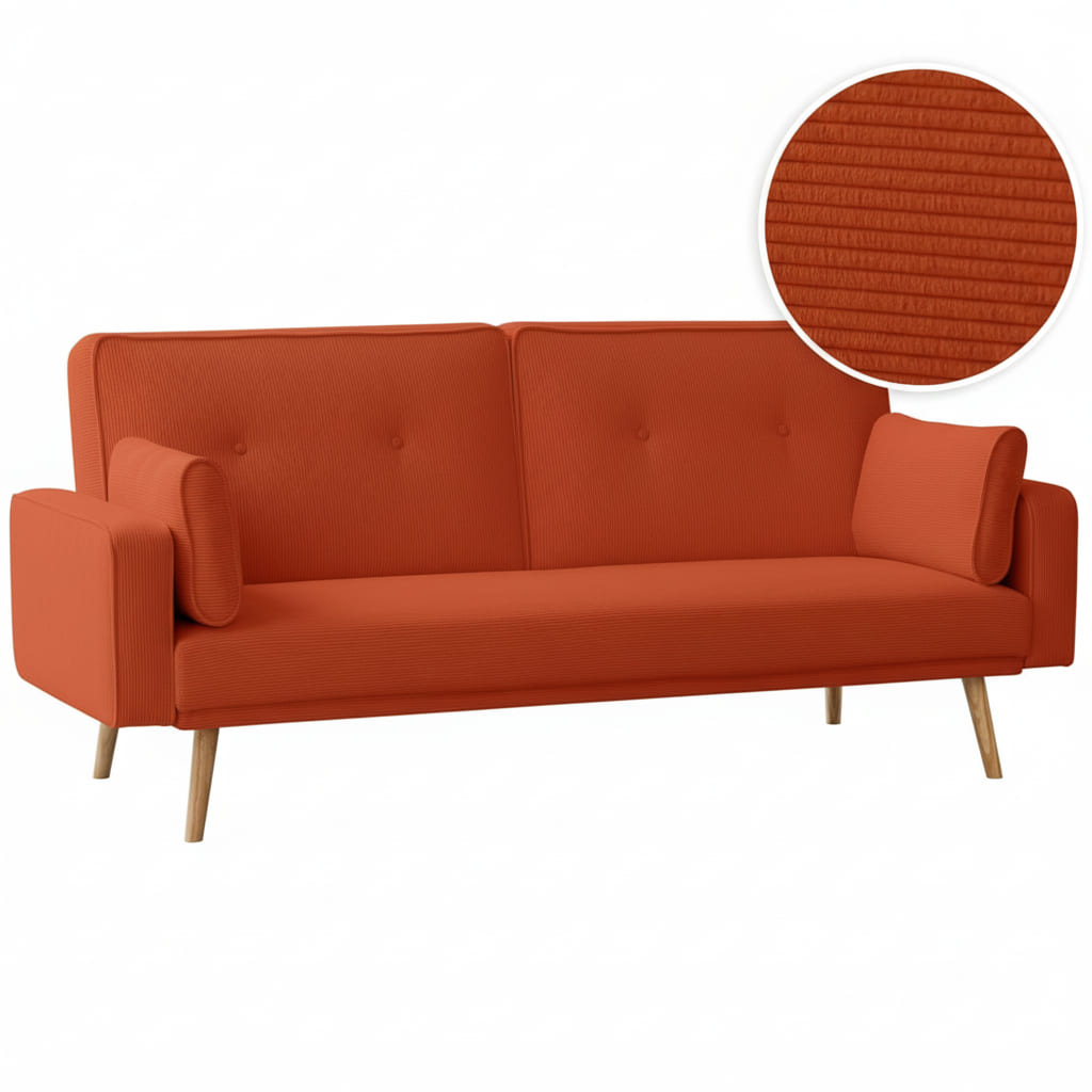 Canapé convertible 3 place beige en velours terracotta