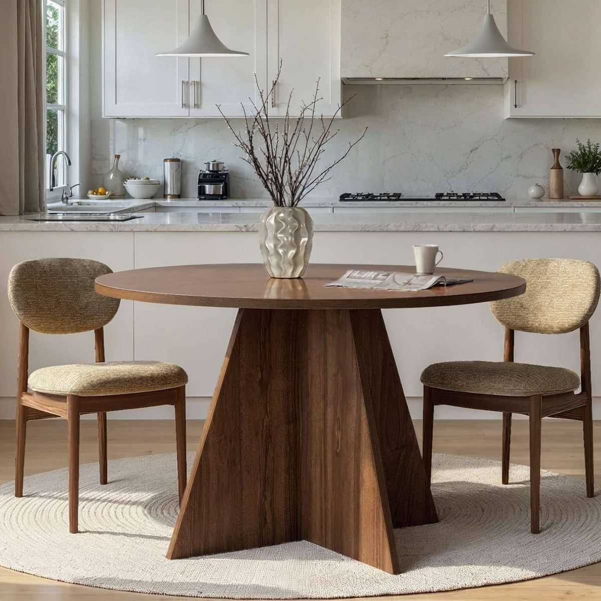 Table de salle à manger rond D120 bois foncé