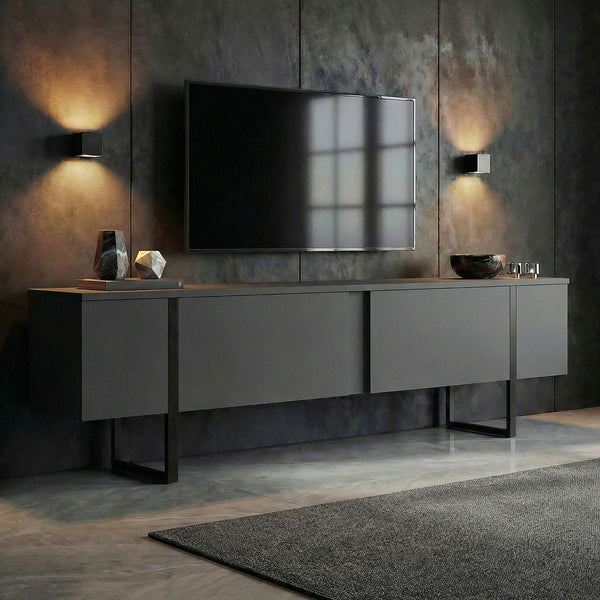 Meuble tv en bois anthracite pied noir L180