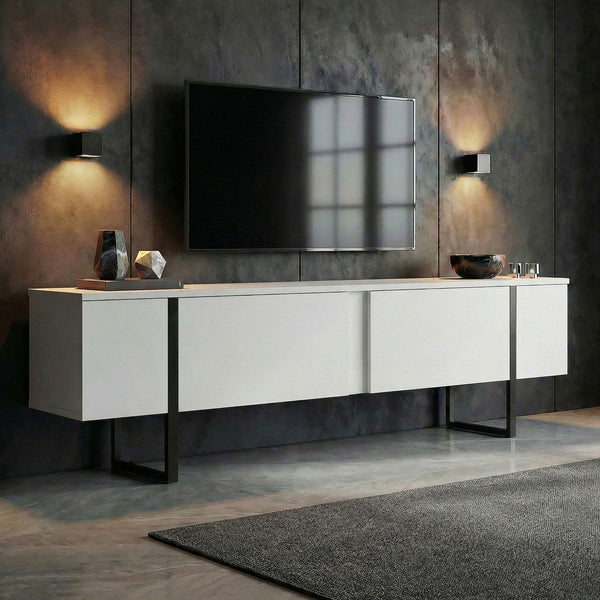 Meuble tv en bois blanc pied noir L180