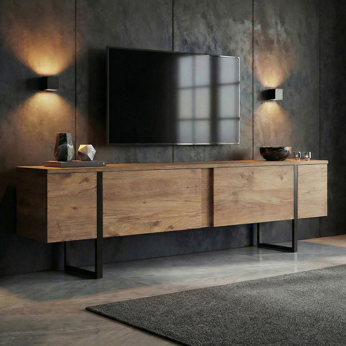 Meuble tv en bois pied noir L180