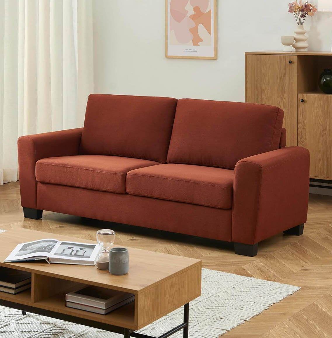 Canapé 3 places ultra confort en tissus terracotta (collection exclusive Easy Mobilier)