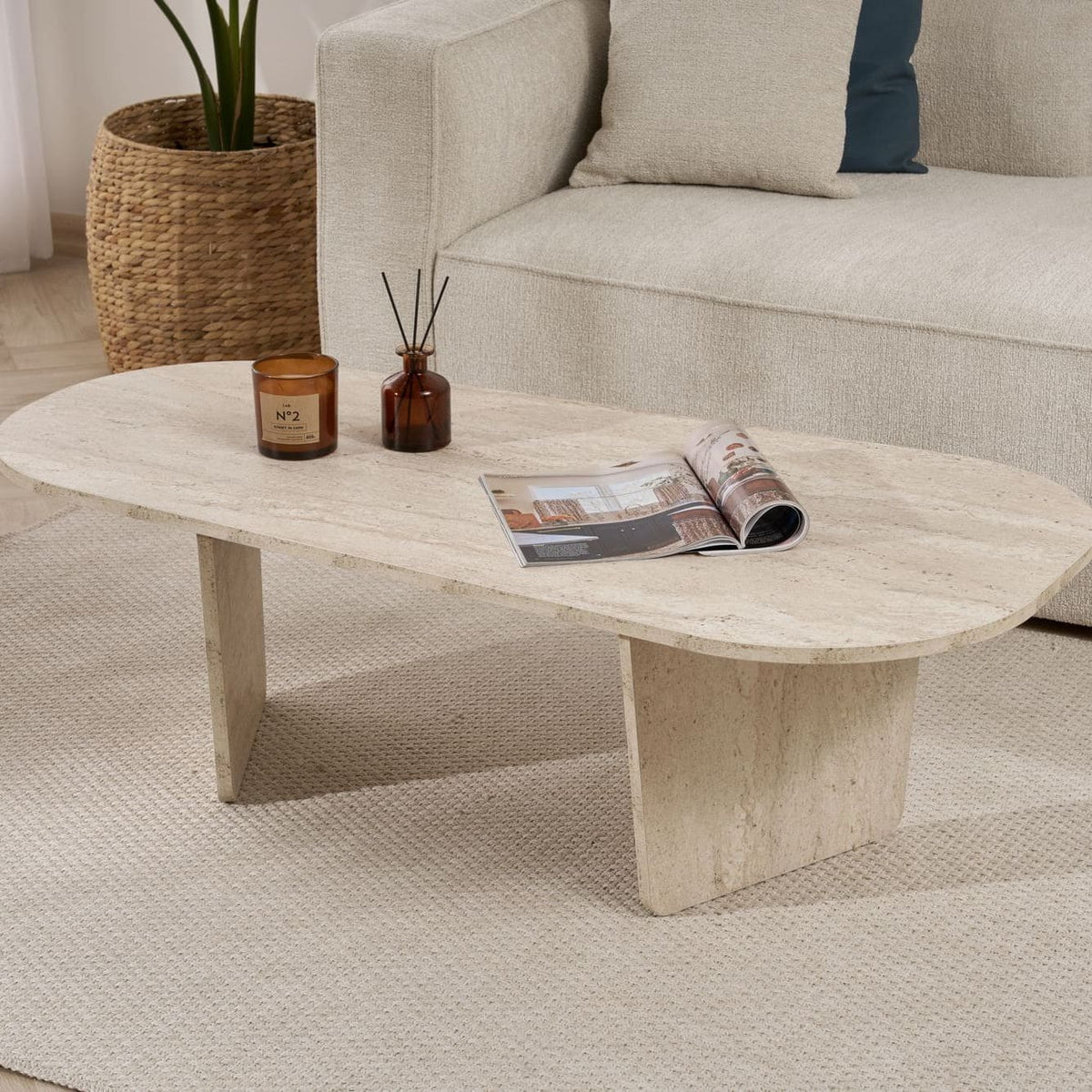 Table basse design effet travertin L130