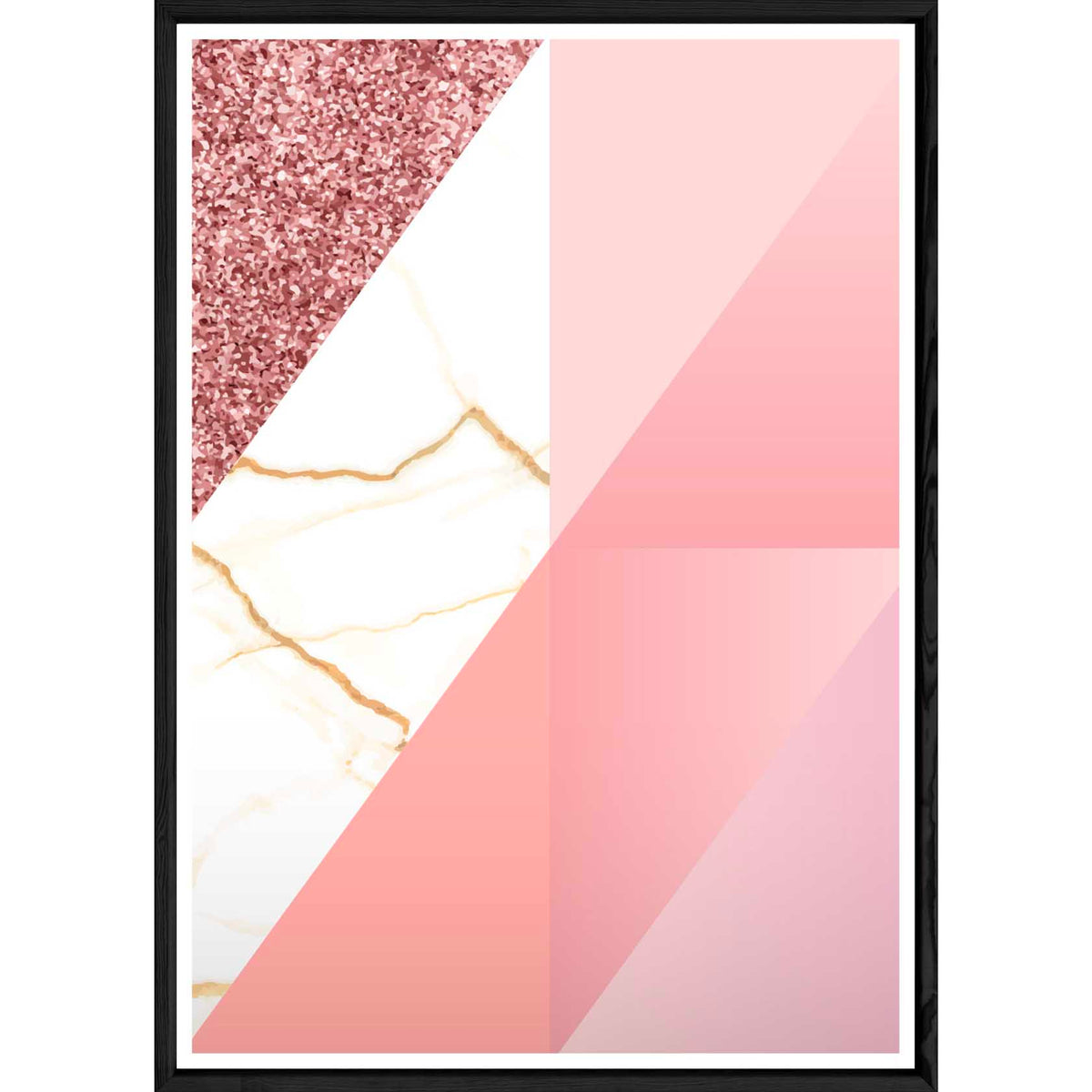 Tableau abstrait rose avec cadre noir – Taille 32x42