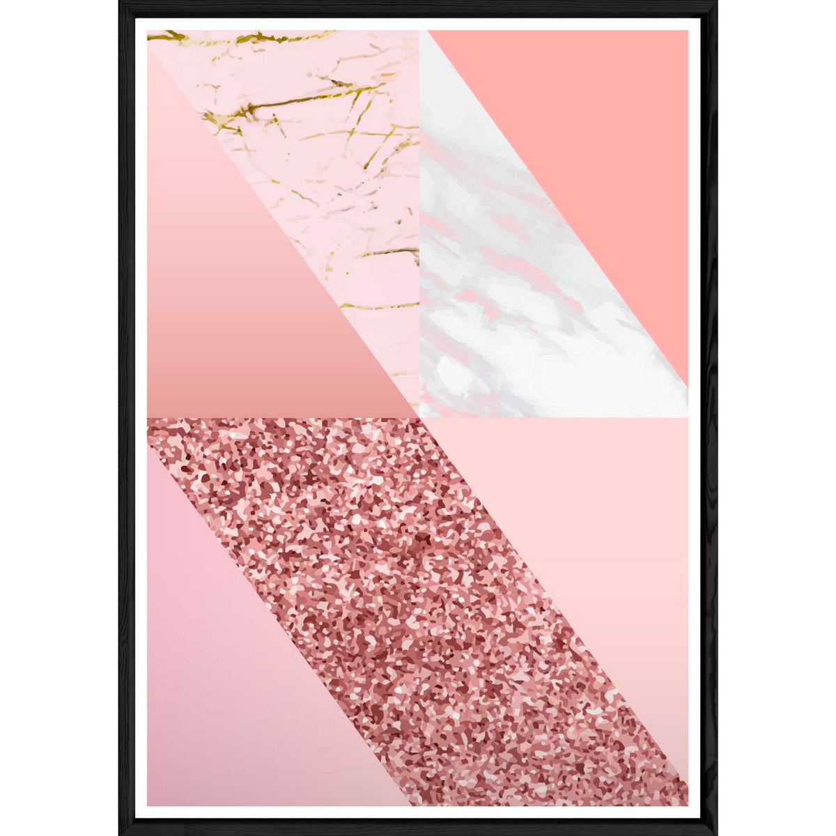 Tableau abstrait rose avec cadre noir – Taille 23x32