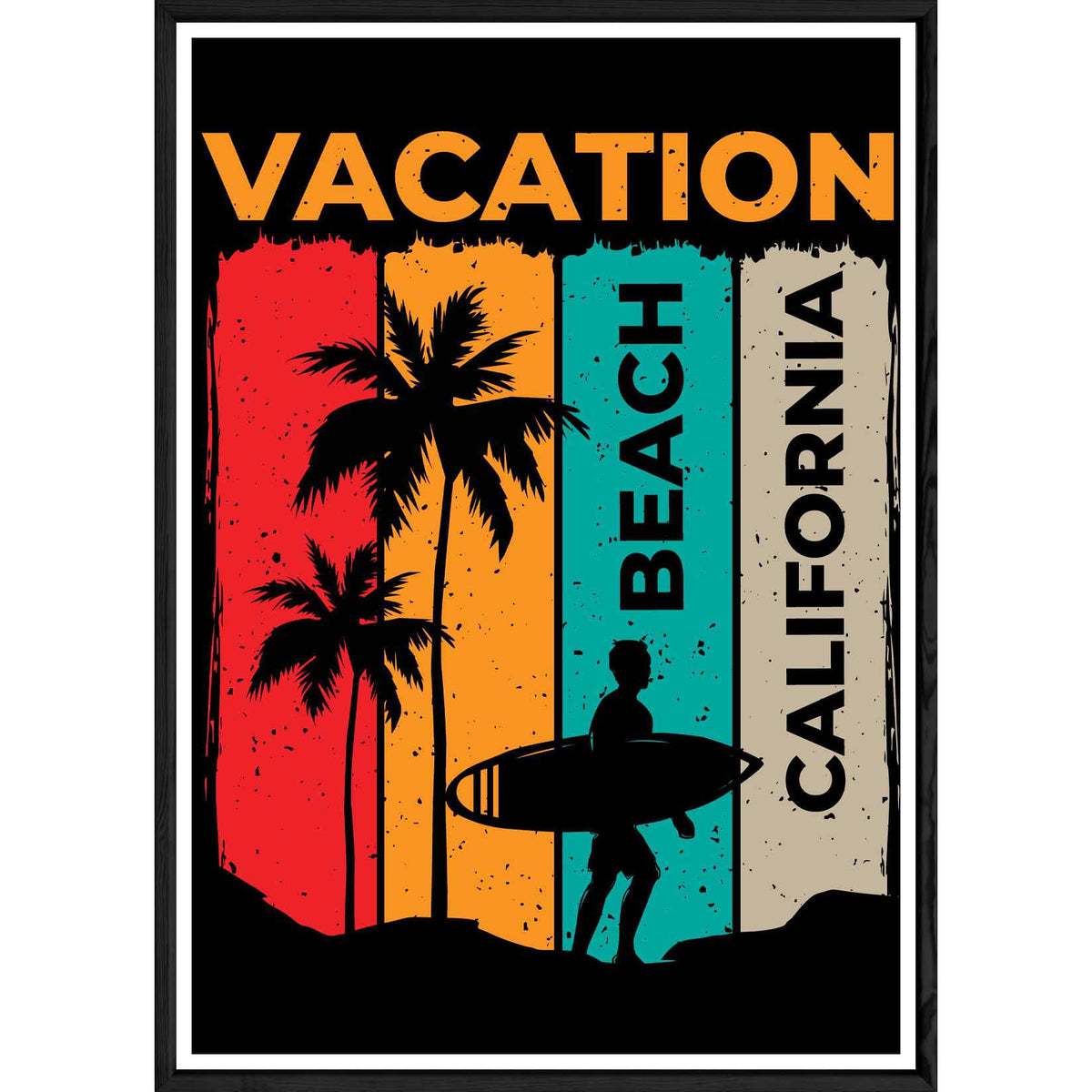 Tableau California avec cadre noir POP – Taille 32x42