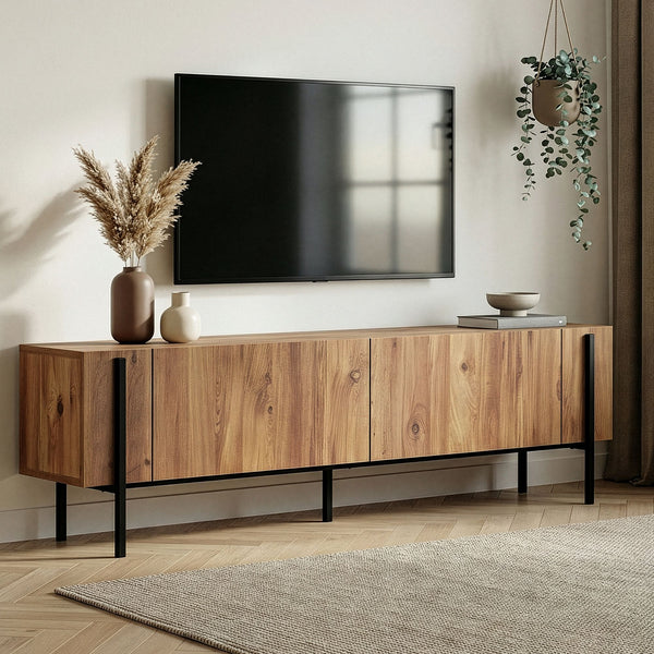Meuble TV bas anthracite de 180 cm avec pieds en métal noir