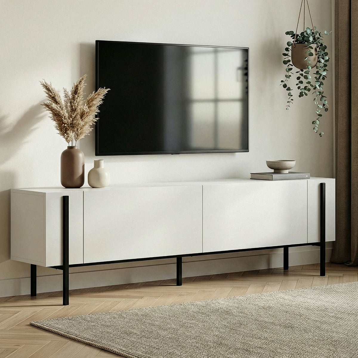 Meuble tv en bois blanc pied noir L180