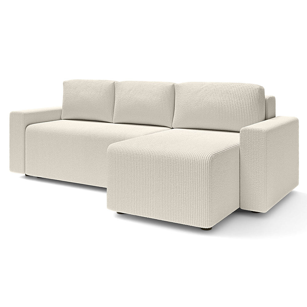 Canapé d'angle convertible en velours côtelé beige