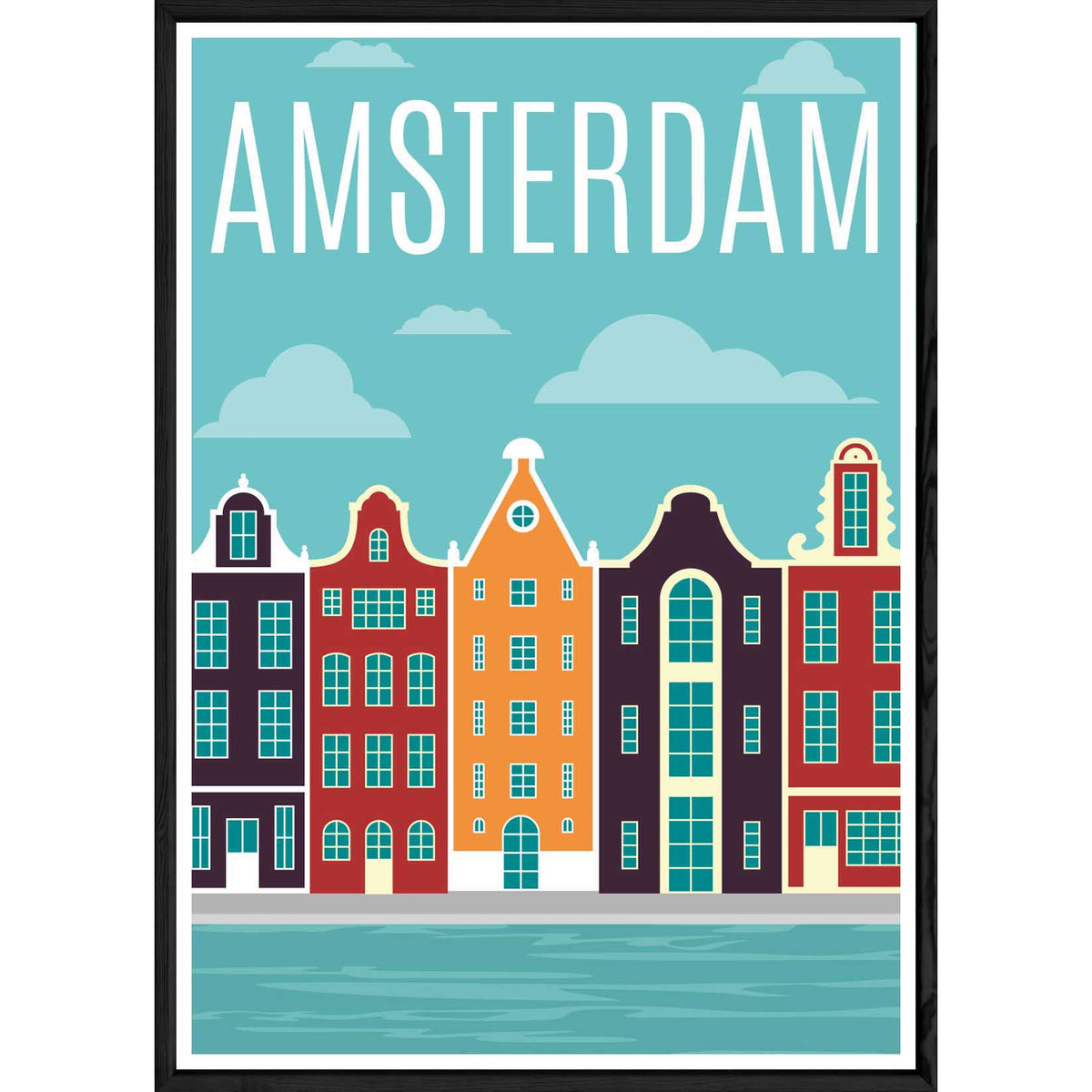 Tableau Amsterdam avec cadre noir POP – Taille 32x42