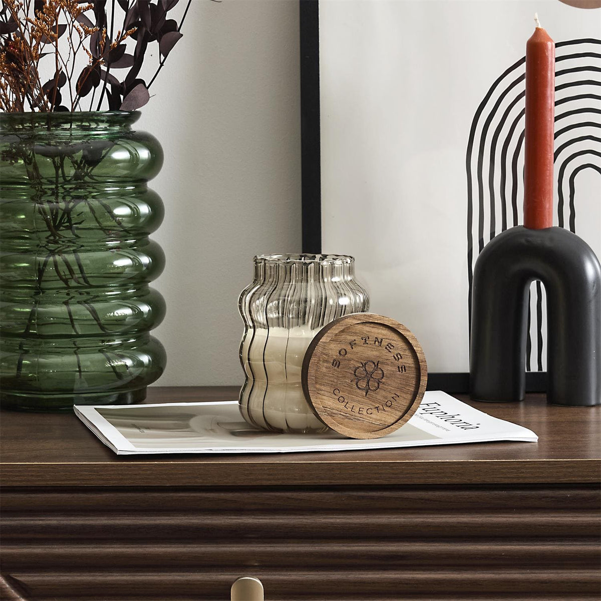Vase bougie blanche en verre H13