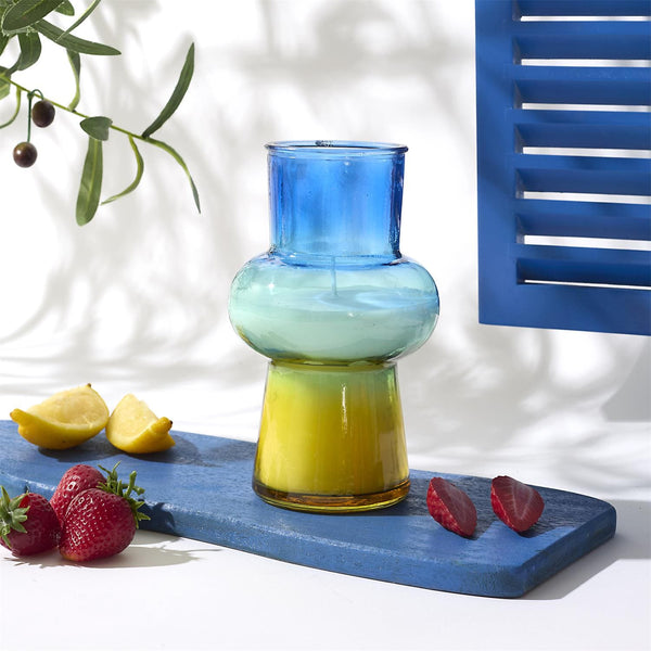 Vase en verre coloré bleu et vert de 18 cm de haut