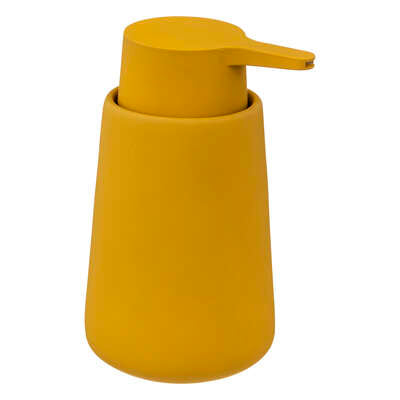 Distributeur de savon cylindrique en grès mat de couleur ocre