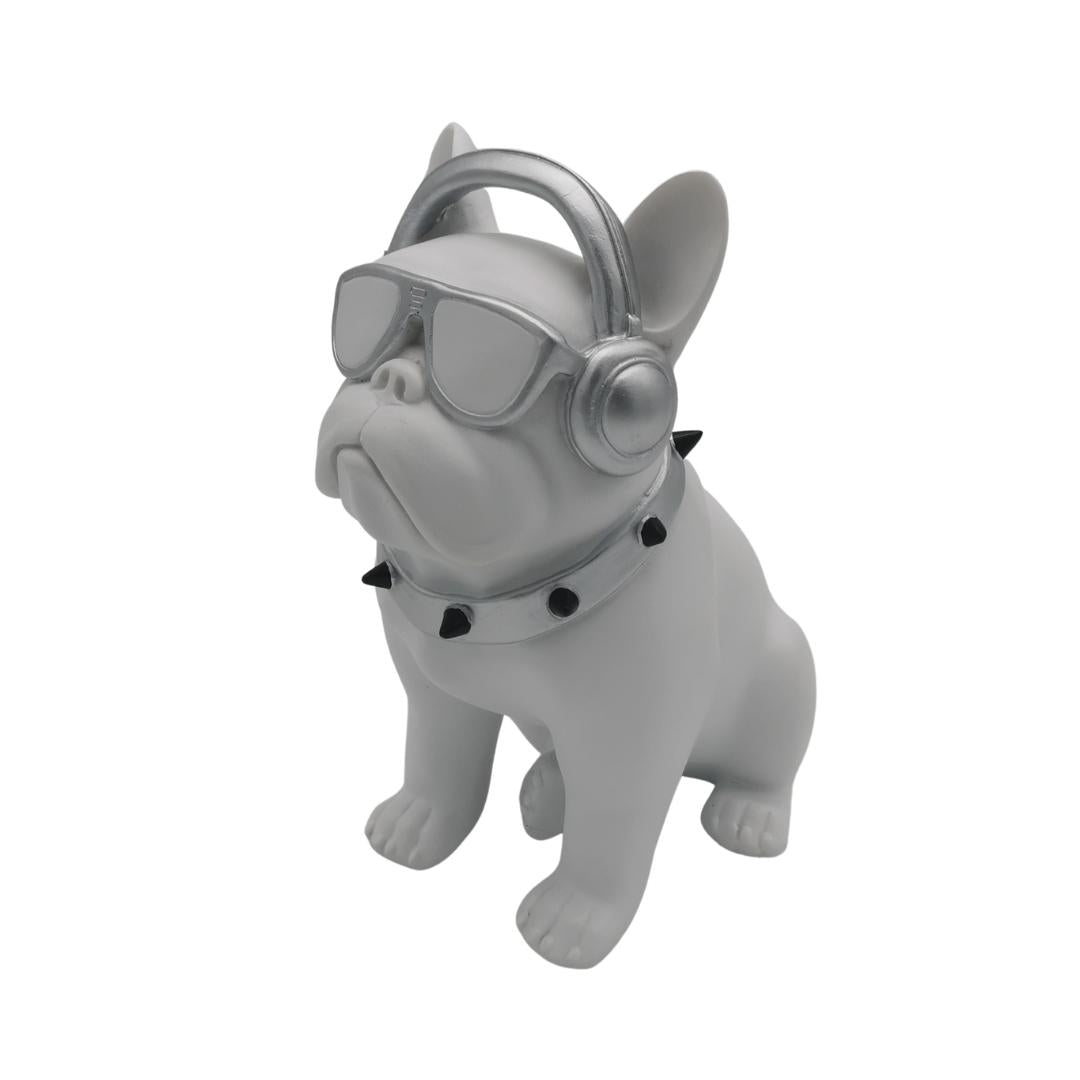 Bulldog music en résine blanc H23