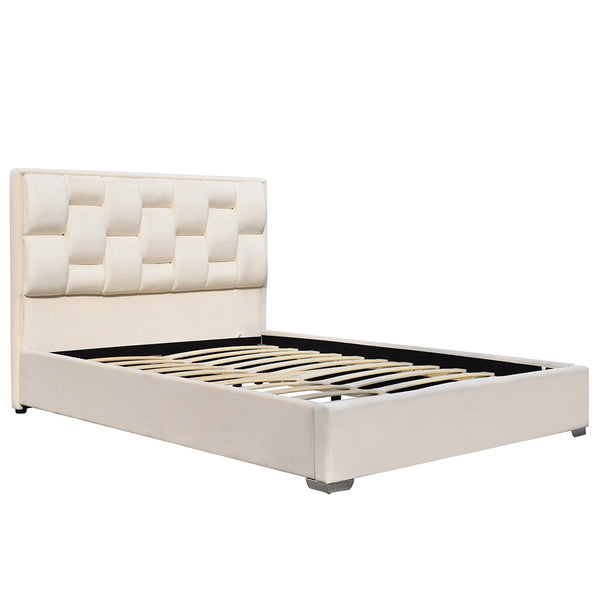 Lit en velours beige 140x190 + sommier à latte