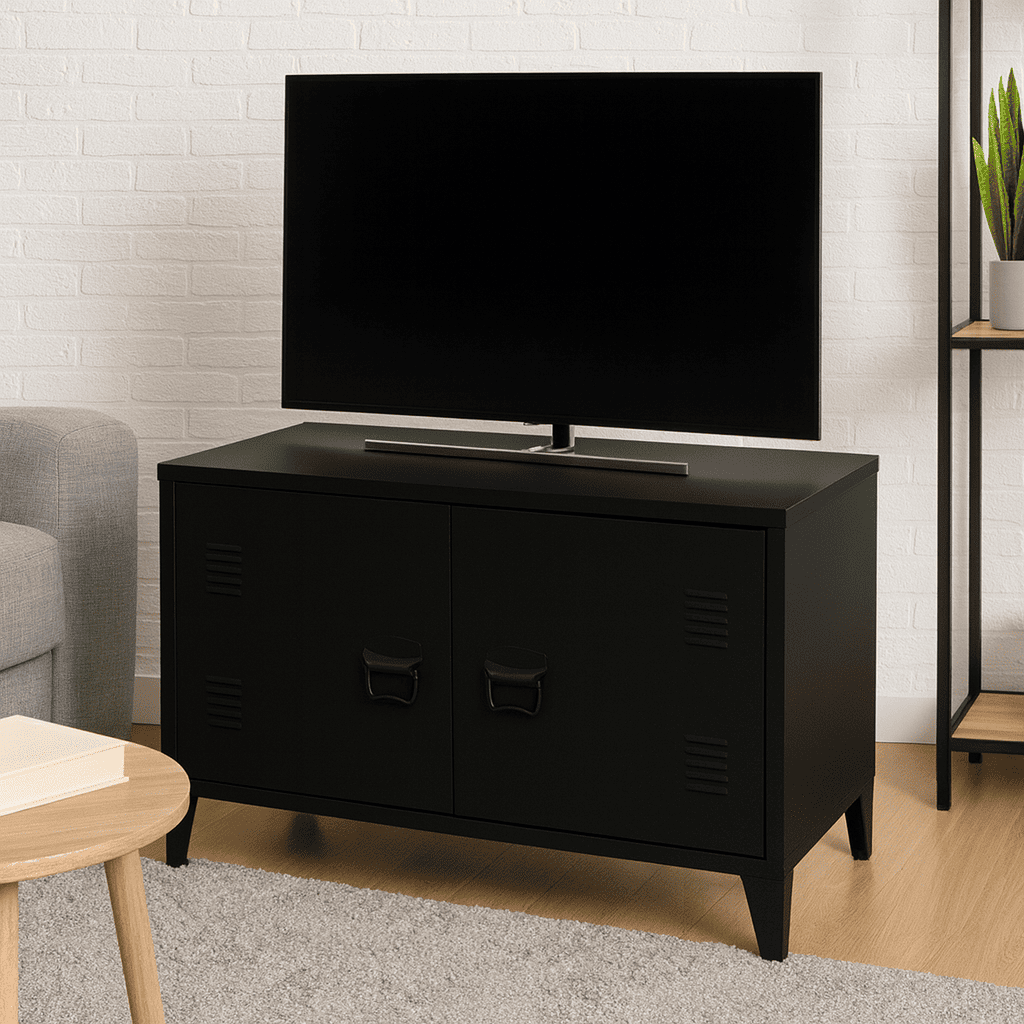 Meuble tv noir en métal 2 portes
