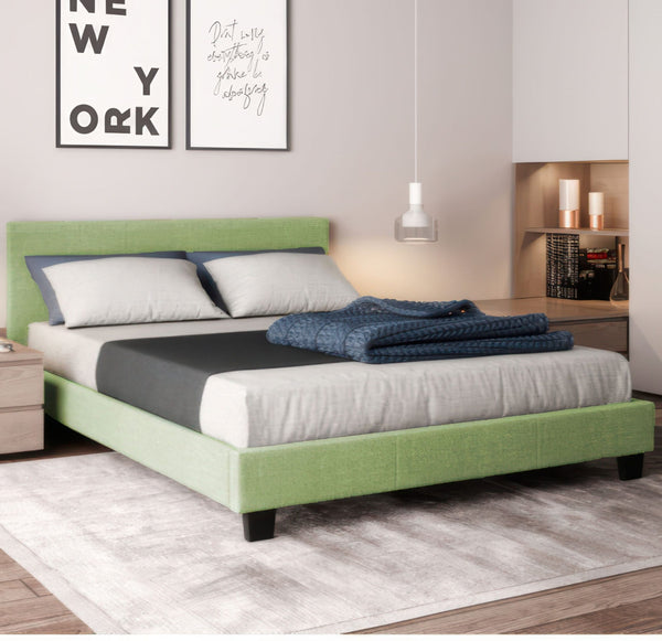 Lit en tissus vert 140x190 + sommier à latte