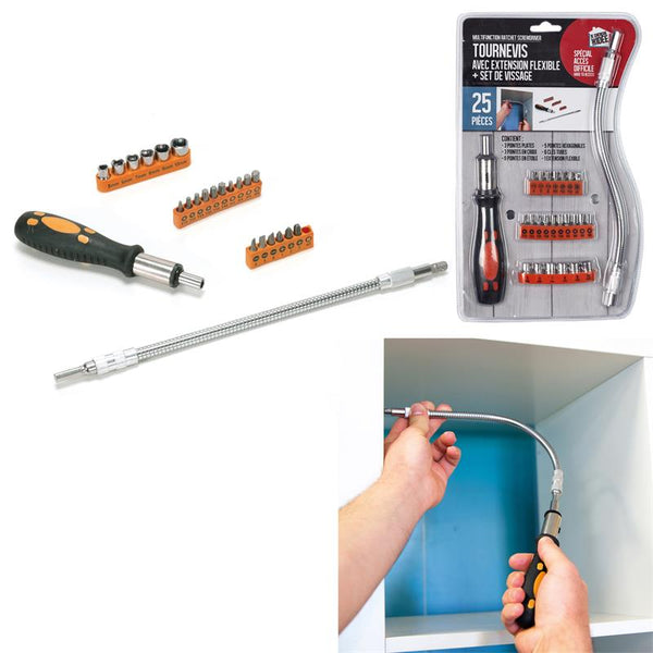 Tournevis avec extension flexible 25 pièces