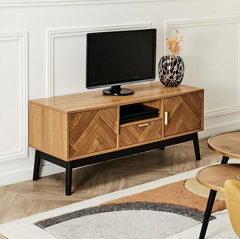 Meuble TV en bois effet chevron vintage