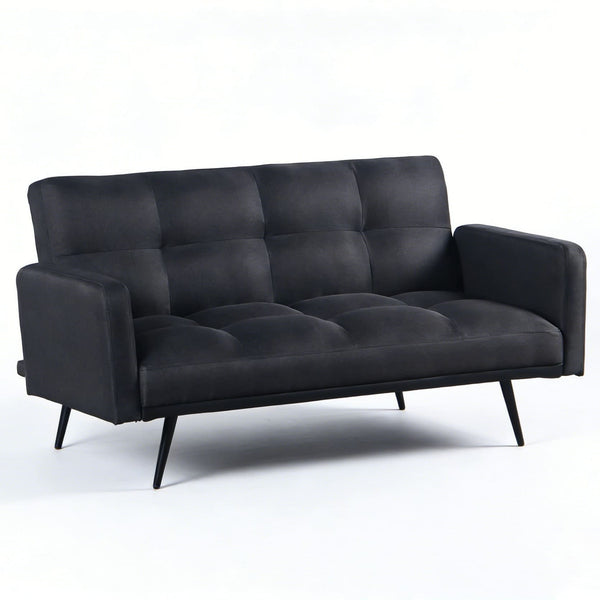 Canapé 2 places convertible en tissu gris foncé avec pieds en métal noir
