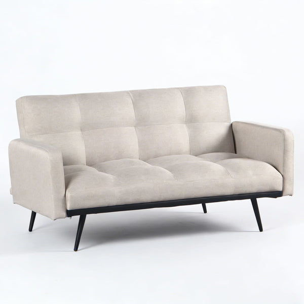 Canapé 2 places convertible en tissu beige avec pieds en métal noir