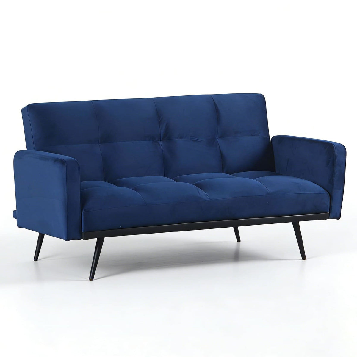 Canapé 2 places convertible en tissu bleu nuit avec pieds en métal noir