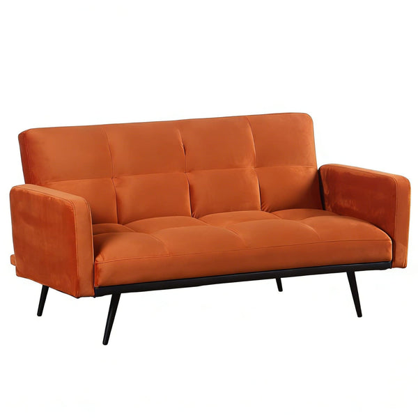 Canapé 2 places convertible en tissu terracotta avec pieds en métal noir
