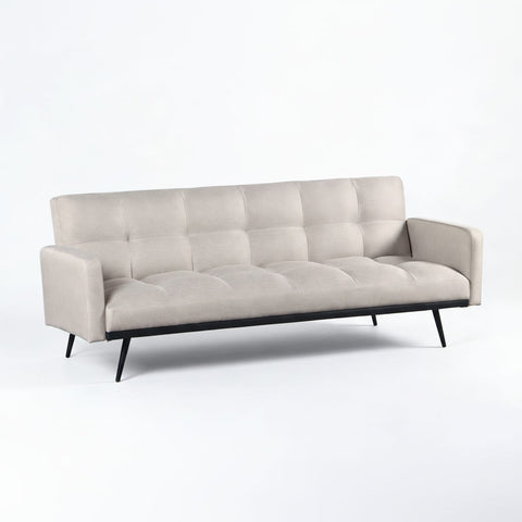 Canapé 3 places convertible en tissu beige avec pieds en métal noir