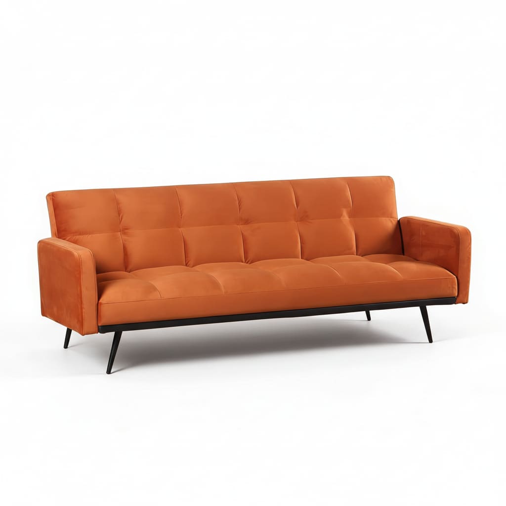 Canapé 3 places convertible en tissu terracotta avec pieds en métal noir