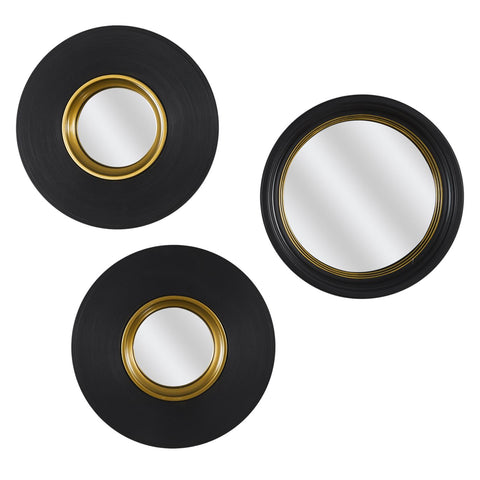 Lot de 3 miroirs convexe noir et doré D26cm