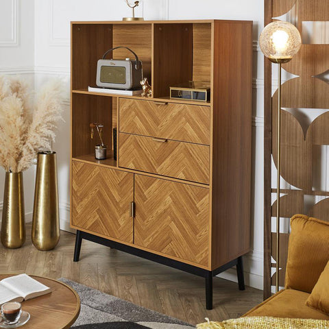 Bibliothèque en bois effet chevron vintage