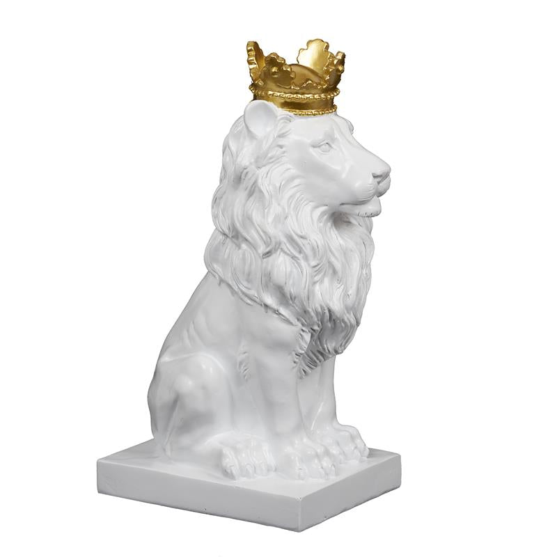 Statue lion blanc couronne dorée H30