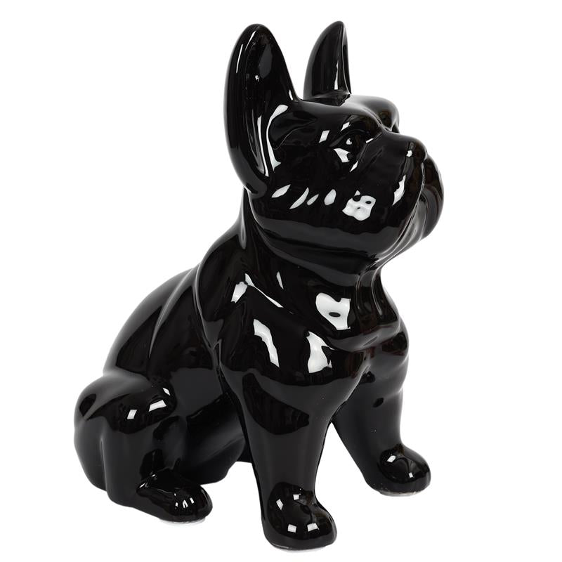 Statue bulldog noir en résine H30