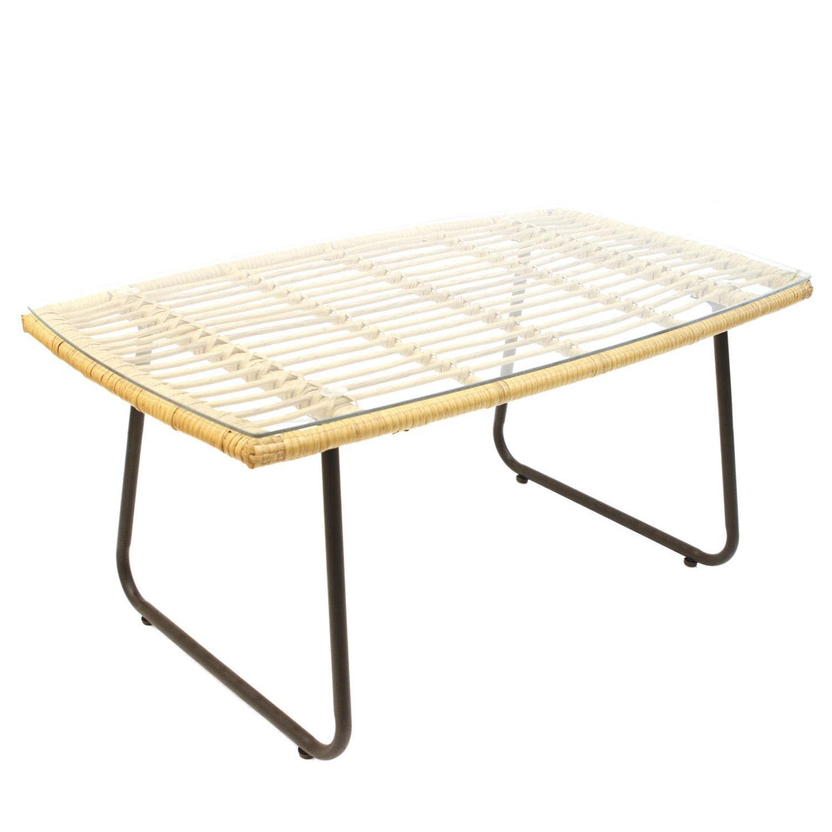 Table basse effet rotin en verre