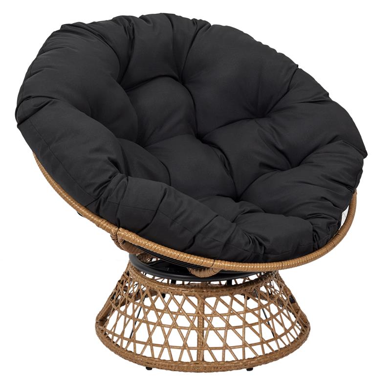 Fauteuil papasan en bois et coussin noir (Marketplace)