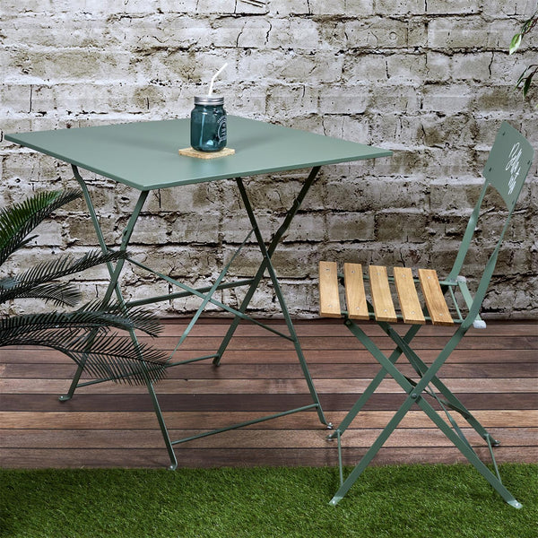 Table de jardin pliante carrée en métal kaki 70 x 70 cm