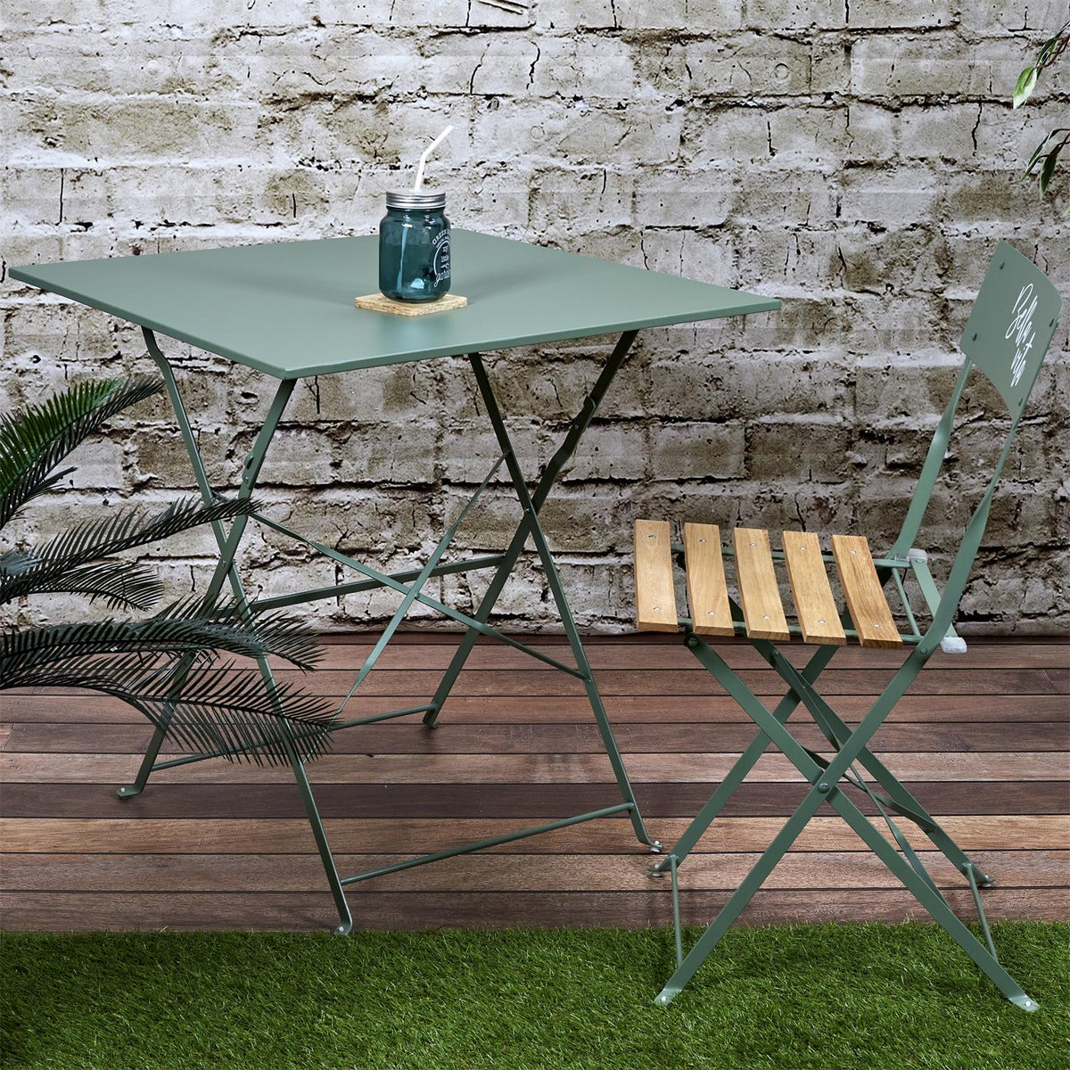 Table de jardin pliante carrée en métal kaki 70 x 70 cm
