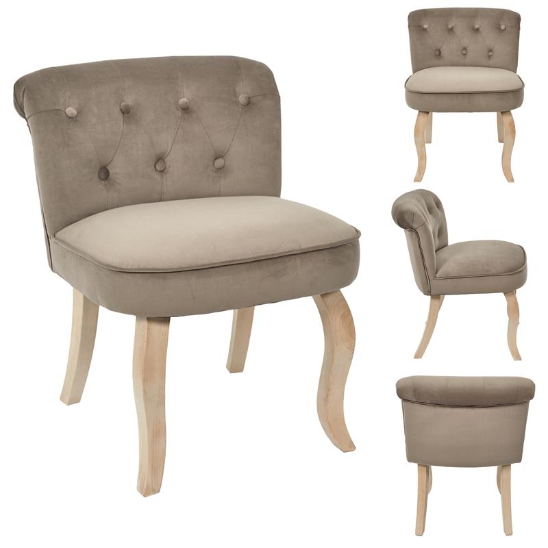 Petit fauteuil charme en velours taupe pied bois (Marketplace)