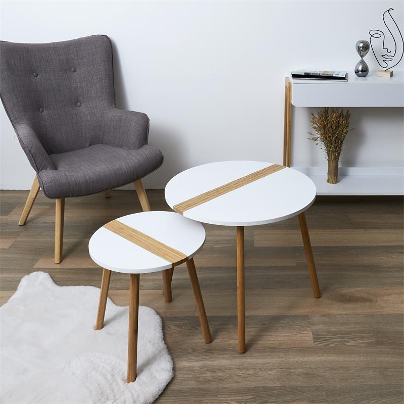 Lot de 2 tables basses blanche et bois D60