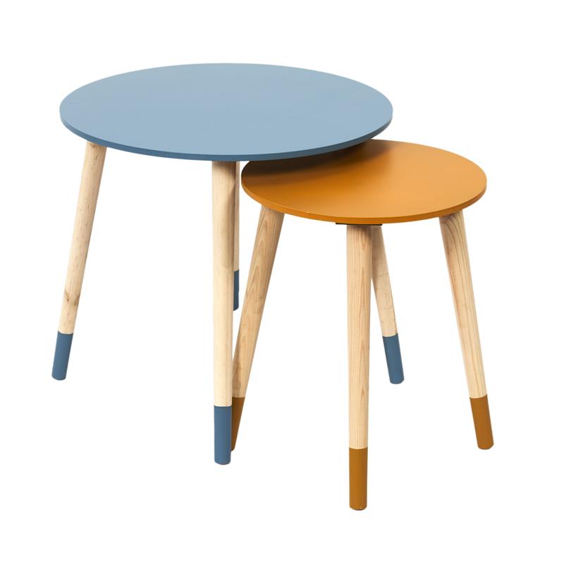 Lot de 2 tables basses bleues et jaunes D50