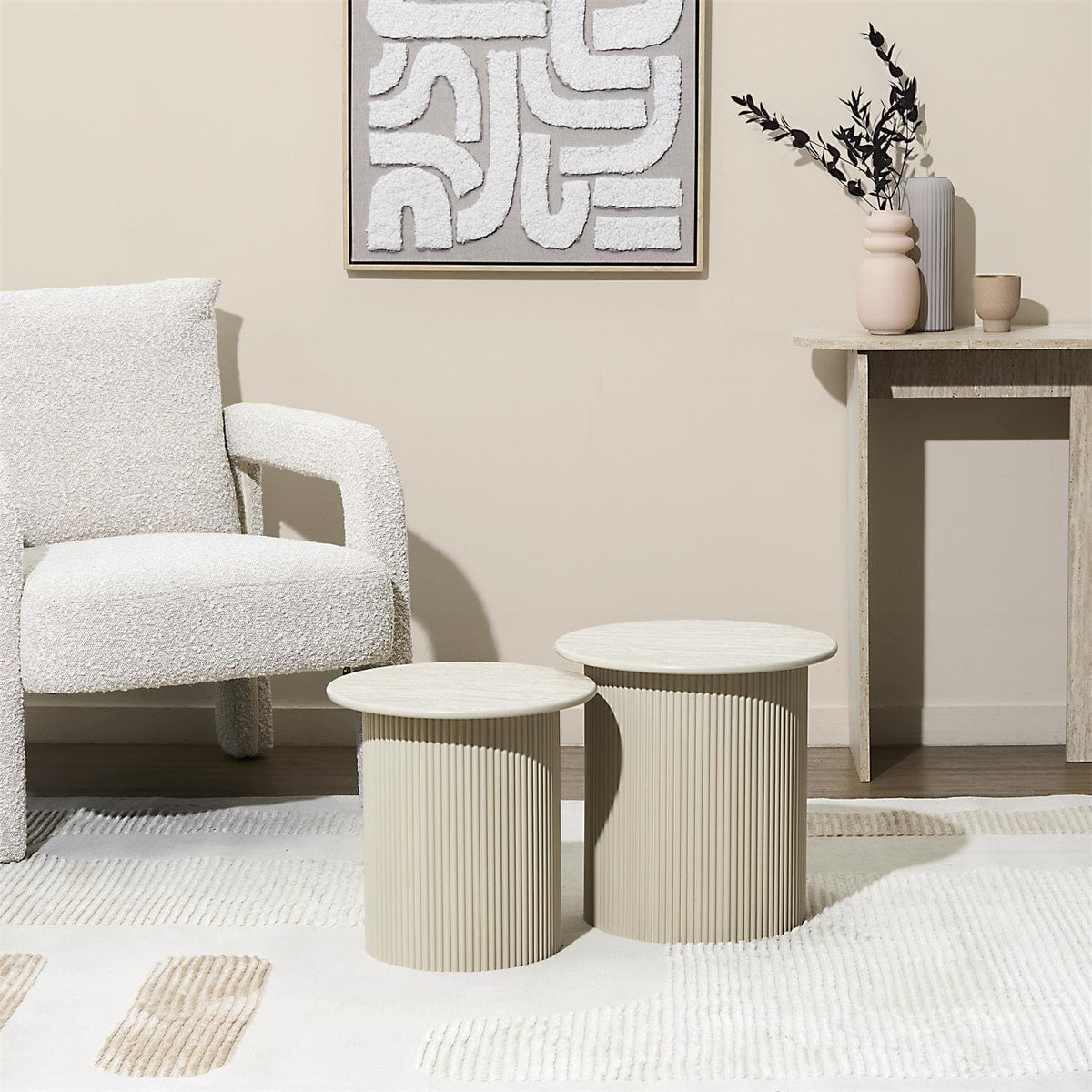 Lot de 2 tables basses en bois effet travertin